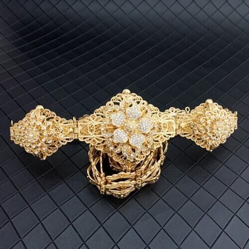 Flower Shape Shining Gold Waist Chain For Royal Wedding Women Caftan Dress Belt Morocco Jewelry Belts