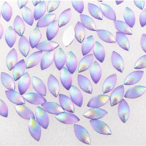 BOLIAO 40pcs 7*14 mm (0.28*0.55 In) AB Horse Eye Purple Resin Flatback Rhinestones For Crafts Clothing Dress Decoration DIY