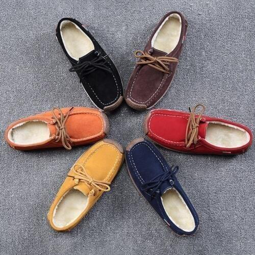 BomKinta Winter New Plus Fur Suede Women Snail Shoes Anti-skid Leisure Platform Shoes Woman Big Size 42 Lady Driving Peas Shoes