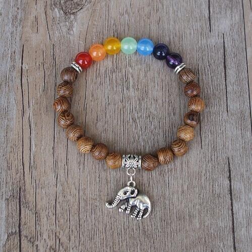 Handmade Original Wood Beads Mala Chakra Bracelet Buddhism Seven Chakra Yoga Healing Charm Strand Bracelet for Women Men