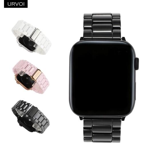 URVOI link bracelet for apple watch 6 SE 5 4 3 band full ceramic strap for iWatch 40mm 44mm shiny wrist modern design buckle