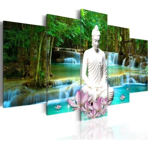 Buddha Waterfall Flowers Nature Square Round Drill Mosaic Diamond Painting Cross Stitch DIY 5D Full Embroidery 5 pcs decor
