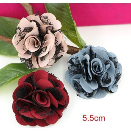 Black Lace Flowers 5.5cm Fancy Handmade Flowers For Bouquet,Baby Headband Fabric Flowers,DIY Flowers - 10 Pcs Free Shipping