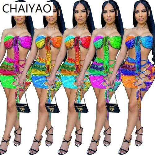 CQ132 Wholesale Items Summer Sexy Tube Top and Mini Dress 2 Piece Set Womens Summer Fashion Casual Beach Outfits