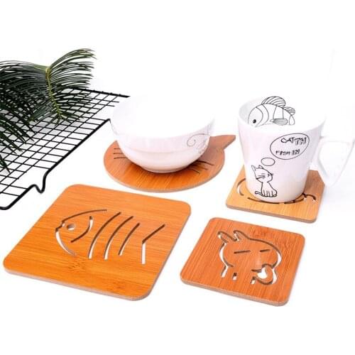 Wooden cartoon insulation mat table non-slip pot mat Bowl mat large creative cute teacup mat coasters wholesale