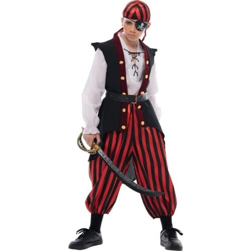 Reneecho Kids Pirate Costume Buccaneer Boys Costume Halloween Cosplay For Child Purim Carnival Party Cosplay 2021 New Arrival