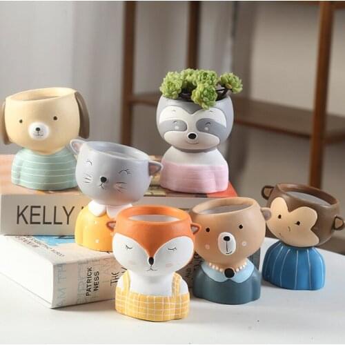 Home Garden Cute Cartoon Animal Succulent Ceramic Flower Pot Artware Office Desktop Outdoor Balcony Garden Green Planting