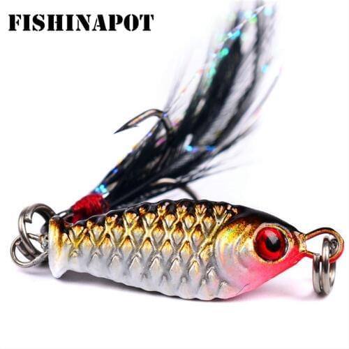 FISHINAPOT 1PCS 6.4g/2.5cm Lead Fish Feather Mini Fishing Lures Jig Wobblers VIB Hard Bait Fishing Tackle