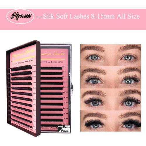 Individual Lashes Natural Long Classic Eyelash Extension 8-15mm Mixed Length Single Length C D D+Curl Soft Silk Lashes HPNESS