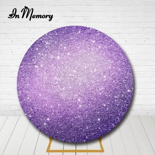 InMemory Purple Glitter Round Backdrop Cover Girls Sweet 16 18 Lady Woman Birthday Wedding Party Circle Background Elastic