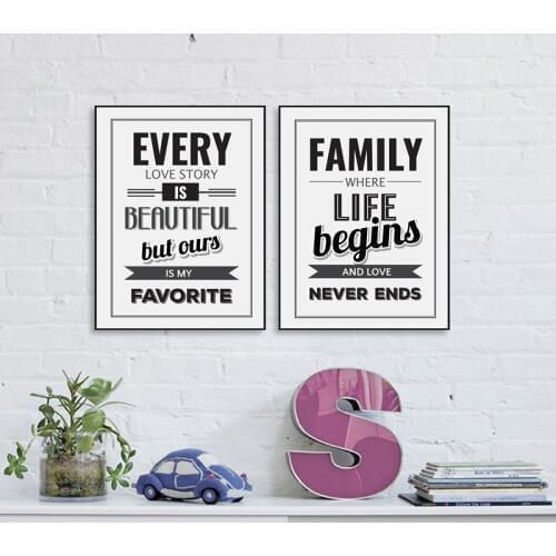 Every Love Story Is Beautiful Family Quote Love Print And Poster , Love Never Ends Romantic Canvas Painting Home Decor
