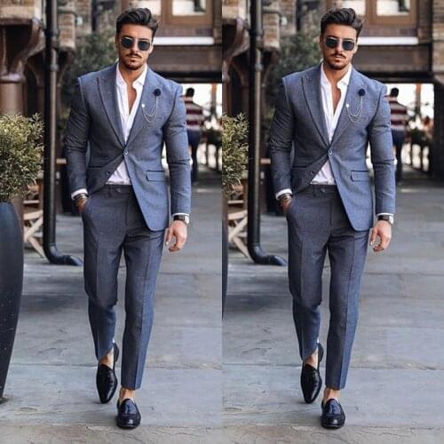 Classic Business Men Tuxedos Custom Made Peaked Lapel Slim Fit Blazer Smart Casual Daily Outdoor Streetwear Suits 2 Pieces Set