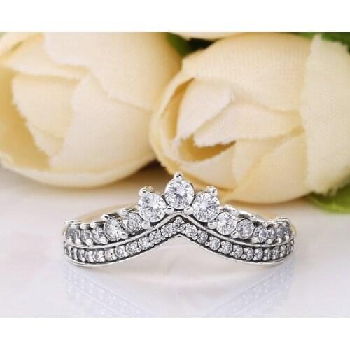 Free shipping Authentic 925 Sterling Silver Princess Wishbone Rings For Women DIY Jewelry S925 Cubic Zirconia Ring
