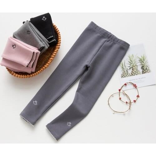 Girl Leggings Trousers Spring Pure Cotton Baby Embroidered smiley Kids Long Pants Clothes Wear Childrens Pants Leggings