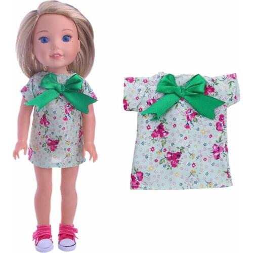 Cute green bow tie dress Doll Accessories Fit 14 Inch Doll Wellie Wishers Dolls Doll