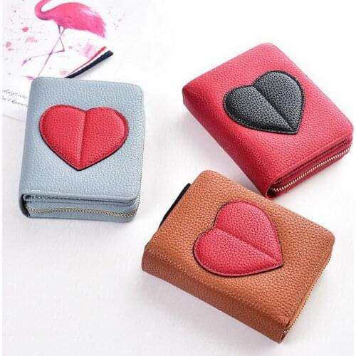 Hot Fashion Heart Shape Zipper Wallet for Women PU Leather Short Purse with Card Slots Girl Card Packages -OPK