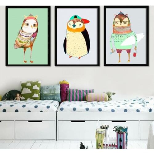 Cartoon Birds Living Room Canvas Painting Sofa Background Wall Decorative Painting Modern Fashion Home Accessories Home Decor