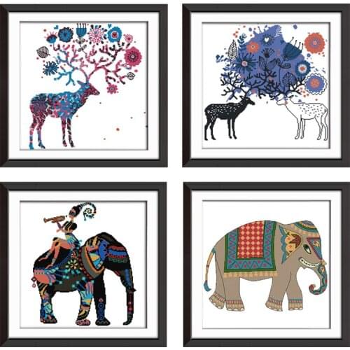 DIY Cross Stitch Kits Ecological Cotton Thread 14CT Count Printed Canvas Elk Pattern Embroidery set Needlework Home Decoration