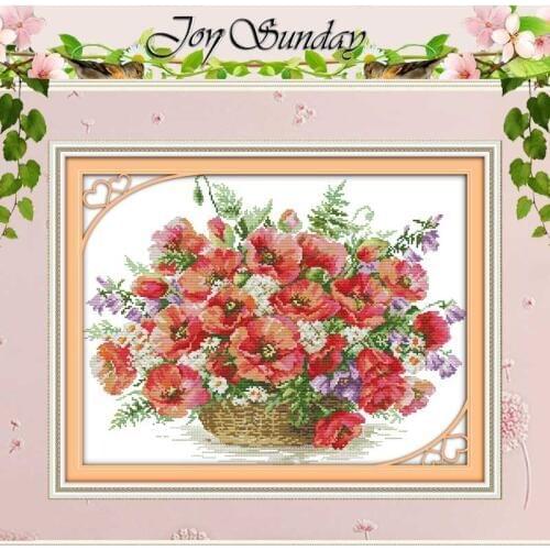 Poppy basket Patterns Counted Cross Stitch 11CT 14CT Cross Stitch Set Wholesale Flower Cross-stitch Kit Embroidery Needlework