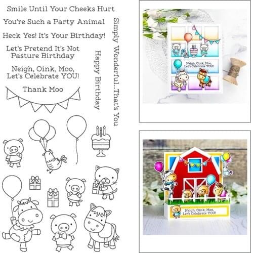 2020 New Happy Birthday Word Clear Stamps Set Animal Party and Pig Balloon Metal Cutting Dies Scrapbooking For Craft Card Making
