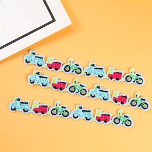 Cartoon Car Motorcycle Bike Stitching Embroidery Cloth Stickers Clothes Becoration Accessories Back Adhesive Cloth Stickers
