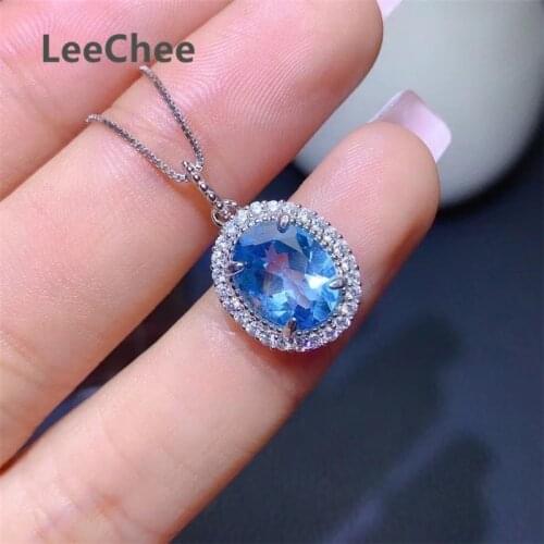 Genuine Topaz Pendant 8*10MM Natural Blue Gemstone Necklace for Women Anniversary Gift Real 925 Sterling Silver Fine Jewelry