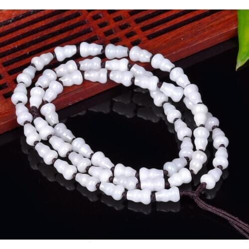 Natural Emerald Gourd Beads Knot Necklace Adjustable Bangle Jewellery Fashion Accessories Hand-Carved Woman Amulet Sweater Chain