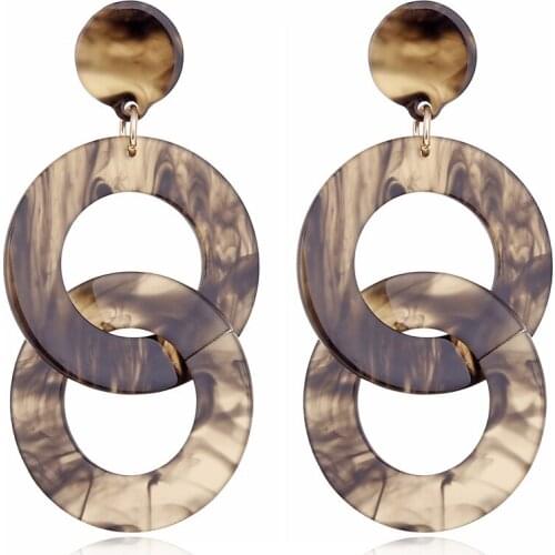 New Fashion Temperament Acetate Plate Geometric Circle Chain Acrylic Long Earrings Jewelry for Women
