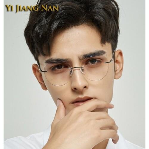 Men Pure Titanium Gafas Tint Gray Lenses Optical Prescription Glasses Frame Women Eyeglasses Spectacle Eyewear
