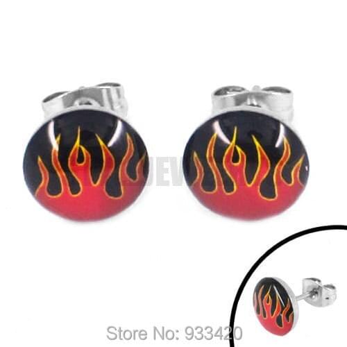 Wholesale Enamel Flame Motor Biker Earring Stainless Steel Jewelry Cool Motorcycles Biker Earring Studs SJE370132B