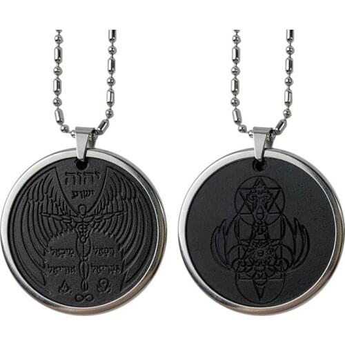 Quantum Science Energy Pendant Necklace Round Stainless Steel Necklaces for Men/Woman Angel Wing Volcanic Stone Accessories Gift