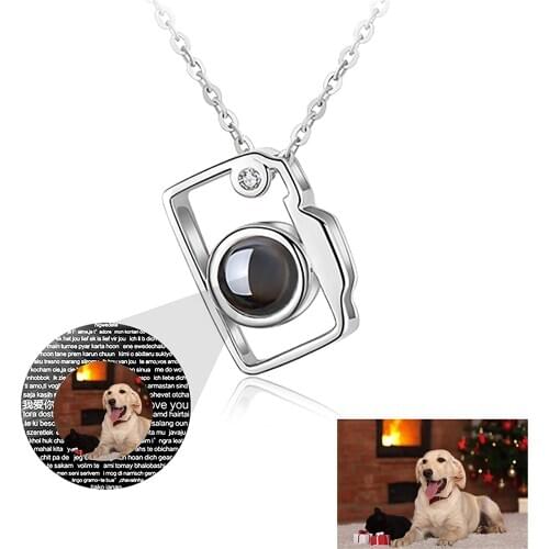 Classic Camera Shaped 100 Languages I Love You Projection Necklace Customized Photo Name Pendant Personalized Women Jewelry Gift