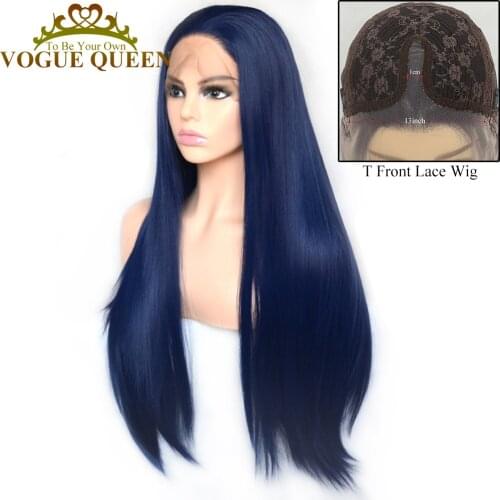 Vogue Queen Dark Blue Synthetic T Lace Front Wig Heat Resistant Fiber Daily Wear For Women