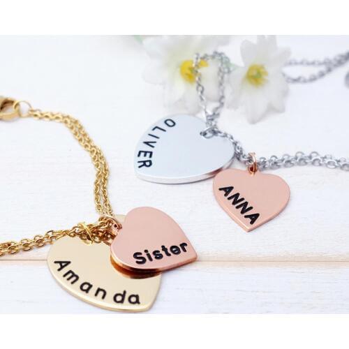 Personalized Bracelet Custom Heart Bracelet Engraved Names Bracelet Gift for Her Sister Best Friend Gift