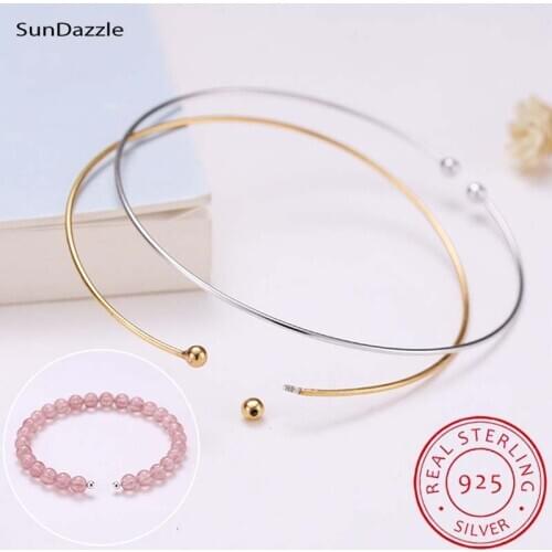Genuine Real Pure Solid 925 Sterling Silver Cuff Bangles for Beads Hand Band DIY Jewelry Findings Beading Threading Bangle
