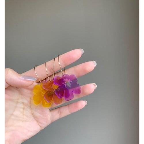 Simple Purple Yellow Flower Earrings for Women Transparent Dangle Pair Party Cute Woman Earring Trendy Summer Fashion Jewelry