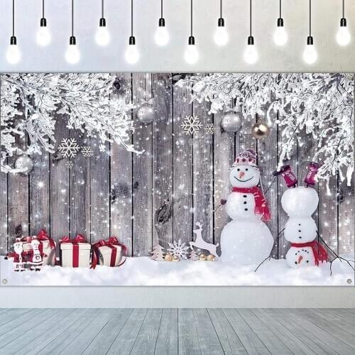 Xmas Backdrop Wood Winter Snowman Photography Background Christmas New Year Party Decoration Newborn Photo Booth Props