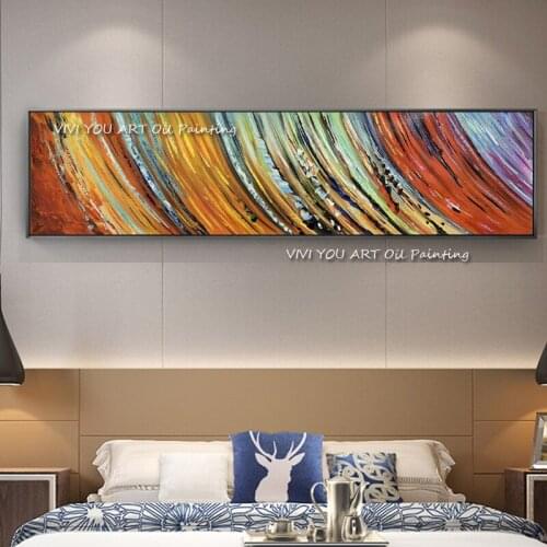 Handmade Colorful lines Thick oil painting Canvas pictures horizontally grandeur Elegant Abstract Painting Texture Art