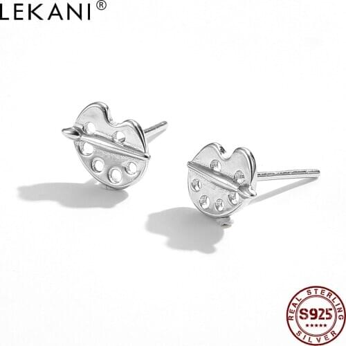 LEKANI Genuine S925 Sterling Silver Stud Earrings For Women Hollow Color Palette And Brush Creative Silver Earrings Jewelry