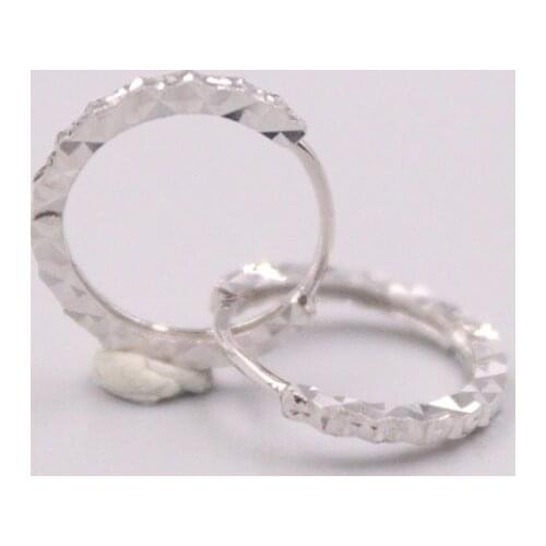 Real Pure 18K White Gold Earrings Carved Circle Hoop Earrings Men Woman Best Gift 0.9g