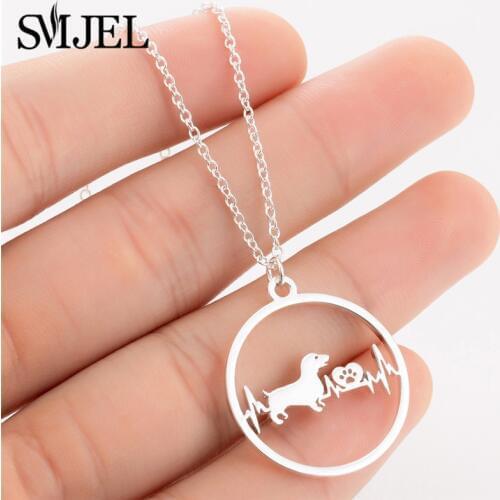 SMJEL Stainless Steel Dog Paw Necklace Dog Corgi Heartbeat Pendants & Necklaces Choker Circle Jewelry Pet Lover Gifts Bijoux