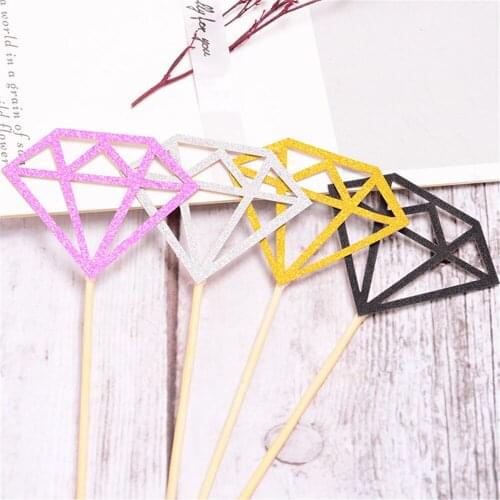 10/20/30pcs Gold Silver Black Glitter Diamond Shaped Cupcake Toppers For Birthday Party Wedding Dessert Baking Flags Decorations