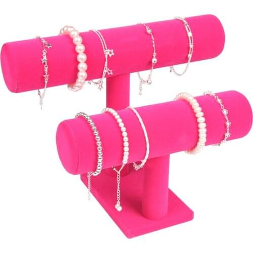 Rose Velvet Bracelet Display 2layers Chain Watch T-Bar Rack Jewelry Display Organizer Hard Display Stand Holder