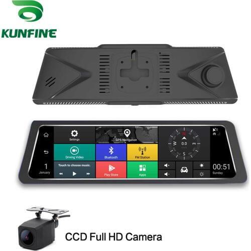 KUNFINE 10" Android GPS Navi Dash Cam Car DVR Mirror Video Recorder Dual Cameras Recording WIFI Bluetooth With 3G FM Transmit