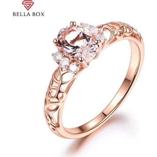 Bella Box Oval Zircon Open Rings For Women Real 925 Sterling Silver Luxury Simple Square Champagne Wedding Party Fine Jewelry