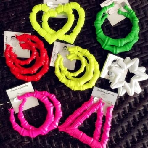 New punk celebrity basketball handcuffs big circle women earrings neon color big bamboo linkos earrings fashion jewelry