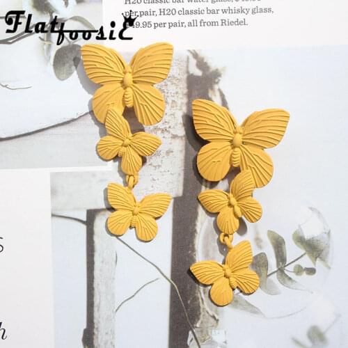 Flatfoosie Fashion Yellow Butterfly Drop Earrings Jewelry For Women Pendant Statement Bohemian Wedding Metal Dangle Earring Gift