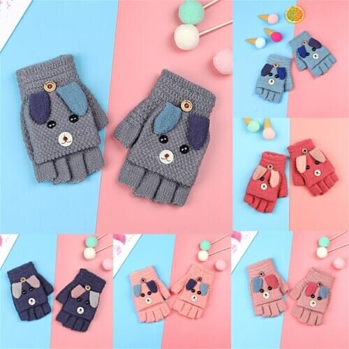 Womens Winter Warm Touch Screen Gloves Cute Dog claw Sensory Fingerless Gloves Knitted Fluff Outdoor Flip cover Gloves 1 Pair