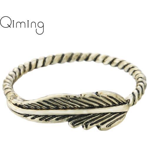 Antique Gold fashion Feather Ring Women Female Size 7 Leaf Pendant Leaves Engagement Vintage Rings Finger Toe Ring Friends Gift