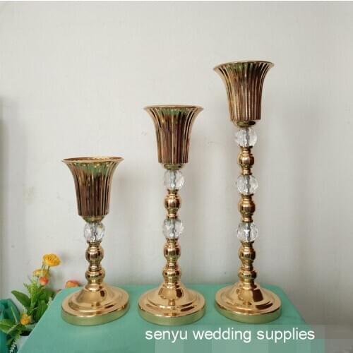 Gold Candle Holders Metal Candlestick Flower Vase Table Centerpiece Event Flower Rack Road Lead Wedding Decoration enyu0652